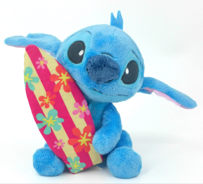 DISNEY - Peluche Stitch avec Planche de Surf - 25cm