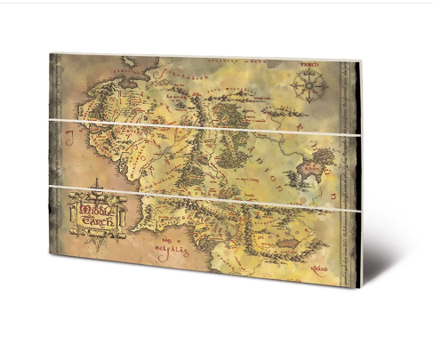 LE SEIGNEUR DES ANNEAUX -, Carte Terre du Milieu -Impression sur bois 20x29.5cm