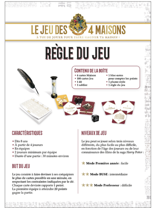 HARRY POTTER - Le jeu des 4 maisons