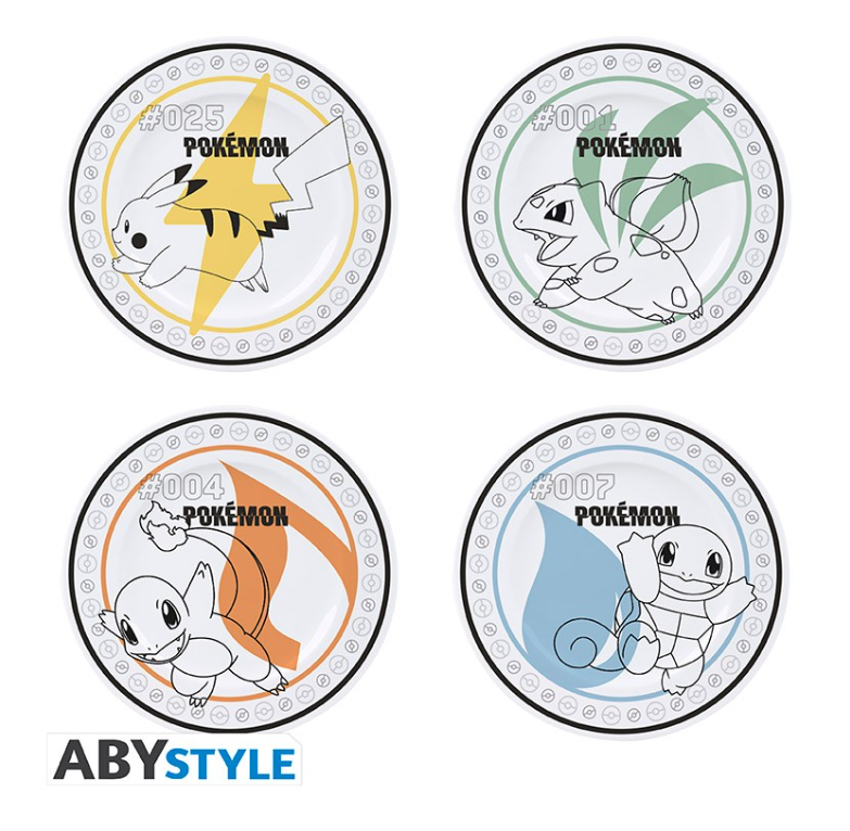 POKEMON - Set de 4 Assiettes - Starters + Pikachu